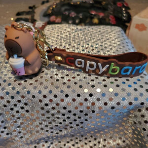 So cute and greedy! Capybara Boba Tea Keychain